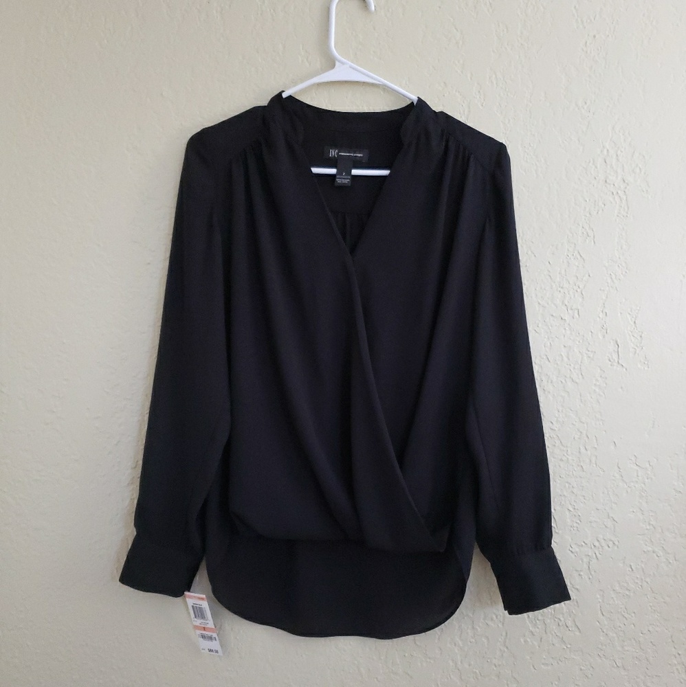 INC Black long Sleeve Surplice Blouse